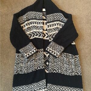 Lucky Brand Black and Cream Aztec Wool Cardigan